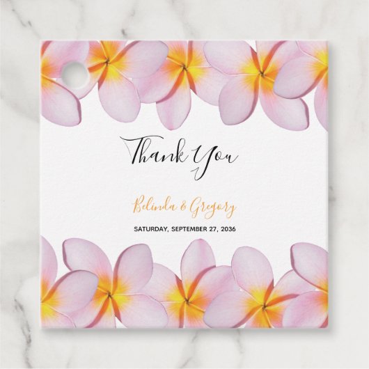 Roze Plumeria Frangipani Wedding Gift Bedankjes Labels (Voorkant)
