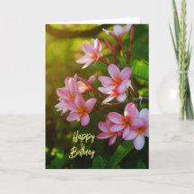 Roze Plumeria Happy Birthday-kaart