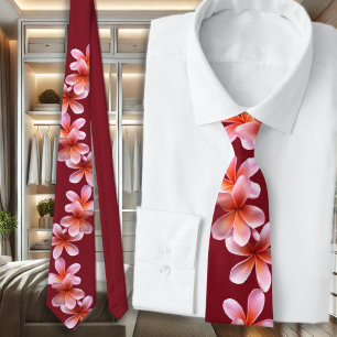 Roze Plumeria Maroon Tropical Flowers Unisex Strop Stropdas