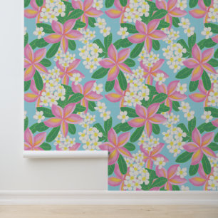 Roze plumeria patroon behang