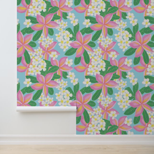 Roze plumeria patroon behang (Applicatie)