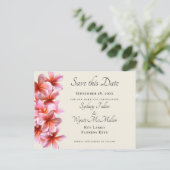 Roze Plumeria Save the Date aangepaste briefkaart (Staand voorkant)