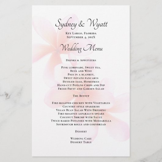 Roze Plumeria Simple Wedding Menu Sjabloon (Voorkant)