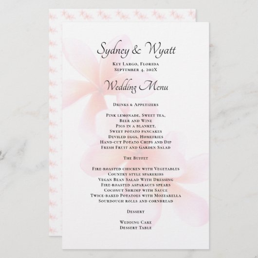 Roze Plumeria Simple Wedding Menu Sjabloon (Voorkant / Achterkant)