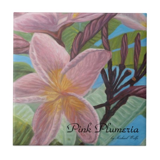 Roze Plumeria Tile Tegeltje (Voorkant)