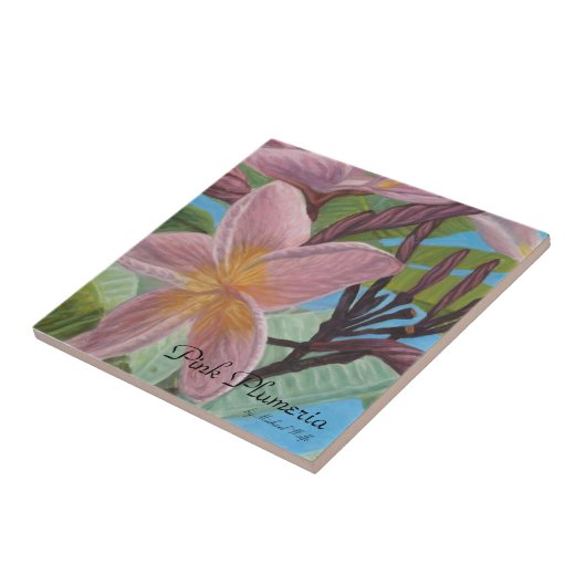 Roze Plumeria Tile Tegeltje (Zijkant)