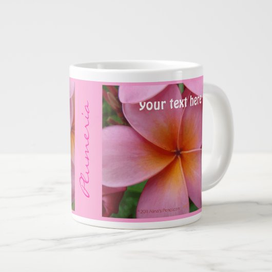 Roze Plumeria Tropical Flower Custom Name JumboMug Grote Koffiekop (Voorkant rechts)