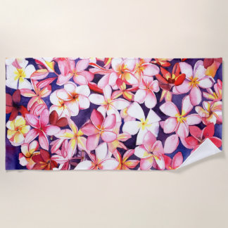 Roze Plumeria Tropische Bloem Strand Handdoek