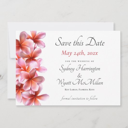 Roze Plumeria Wedding Save-the-Date White Aankondiging (Voorkant)