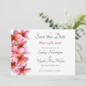 Roze Plumeria Wedding Save-the-Date White Aankondiging (Staand voorkant)