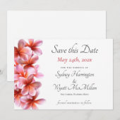Roze Plumeria Wedding Save-the-Date White Aankondiging (Voorkant / Achterkant)