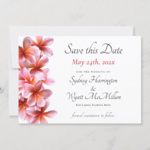Roze Plumeria Wedding Save-the-Date White Aankondiging