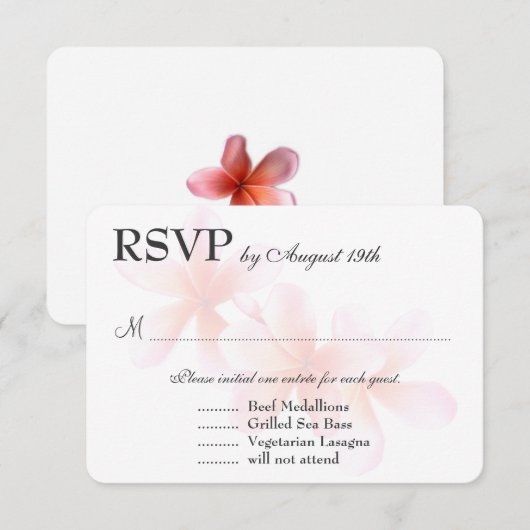 Roze Plumeria White RSVP met maaltijdselectie (Voorkant / Achterkant)