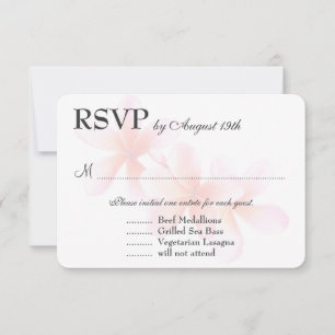 Roze Plumeria White RSVP met maaltijdselectie Kaartje