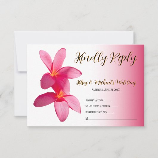 Roze plunjer op roze, Floral, RSVP Bedankkaart (Voorkant)