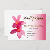 Roze plunjer op roze, Floral, RSVP Bedankkaart (Voorkant / Achterkant)