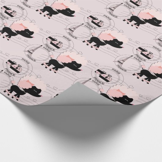 Roze Poedel Eiffeltoren Parijs inpakpapier (Hoek)