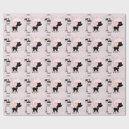 Roze Poedel Eiffeltoren Parijs inpakpapier (Vlak)