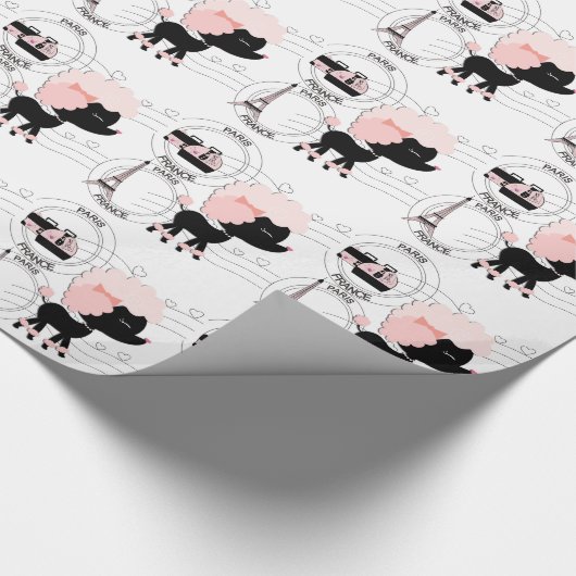 Roze Poedel Eiffeltoren Parijs inpakpapier (Hoek)