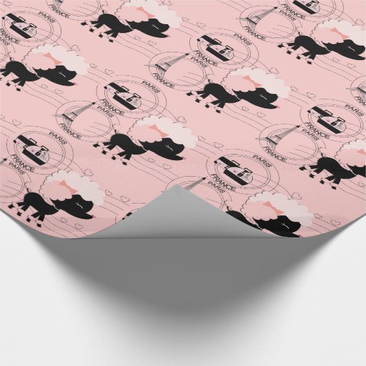 Roze Poedel Eiffeltoren Parijs inpakpapier (Hoek)