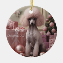 Roze poedel gepersonaliseerde kerst ornament