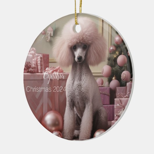 Roze poedel gepersonaliseerde kerst ornament (Links)