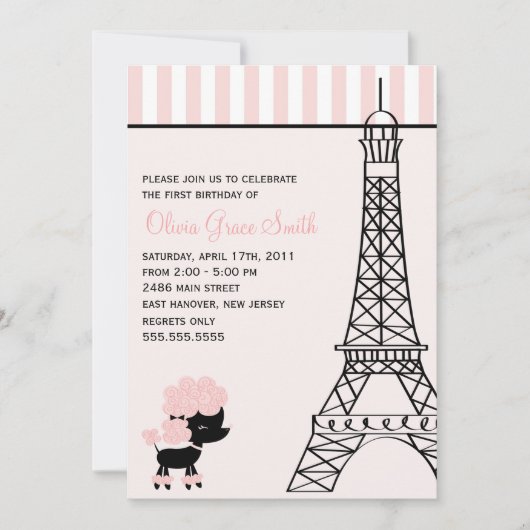 Roze poedel in Parijs Verjaardag Kaart (Voorkant)