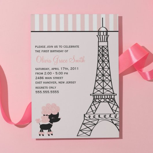 Roze poedel in Parijs Verjaardag Kaart