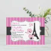 Roze Poedel in Parijs Verjaardag Uitnodigingen (Staand voorkant)