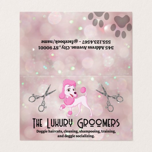 Roze poedel | Kapsalon Scharen | Bokeh Visitekaartje (Buitenkant ongevouwen)