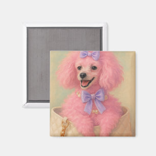 Roze poedel magneet, poedel decoratie magneet