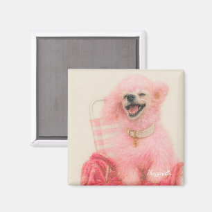 Roze poedel magneet, poedel decoratie magneet