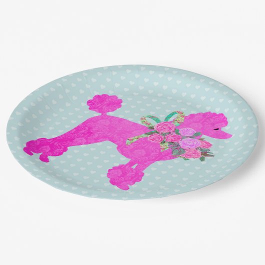 Roze poedel partij benodigdheden papieren bordje (Gekanteld)