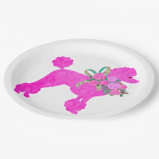 Roze poedel partij benodigdheden papieren bordje (Gekanteld)