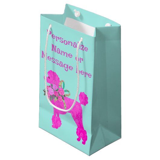 Roze Poedel Party Gepersonaliseerde Gift Bag Klein Cadeauzakje (Voorkant Gekanteld)