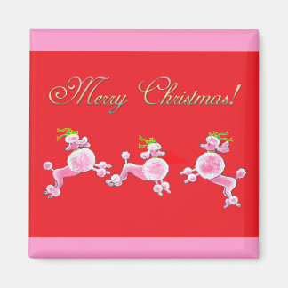 Roze Poedel Retro Merry Christmas Art Magnet
