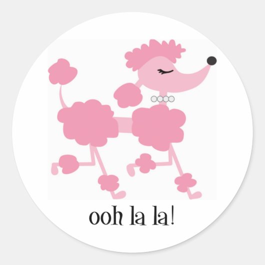 roze poedel ronde sticker (Voorkant)
