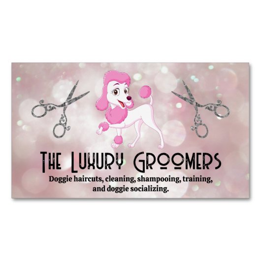 roze poedel | salonschaar | Bokeh Magnetisch Visitekaartje (Voorkant)