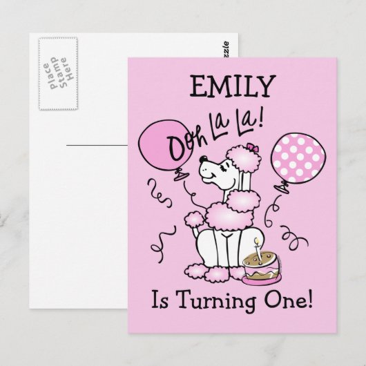 Roze Poedel Verjaardag Custom Briefkaart (Voorkant / Achterkant)