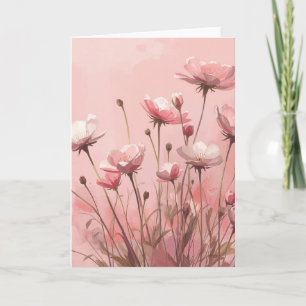 Roze poeder achtergrond met wilde klaprozen kaart