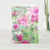 Roze Poeder Puff Bloemen en Groen Bladgroen Kaart (Voorkant)