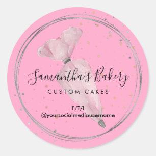 Roze Poeder Stippen Pastry Cake Bakkerij Chef Ronde Sticker