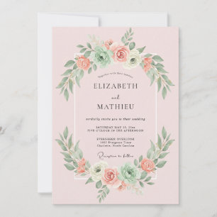 Roze Poeder Succulente Eucalyptus Bruiloft Kaart