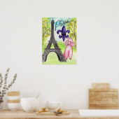 Roze poel in het poster van Parijs (Keuken)