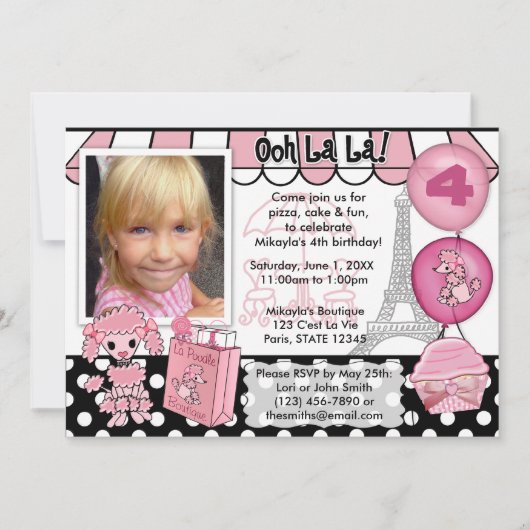Roze poel in Paris Birthday Invitation Kaart (Voorkant)