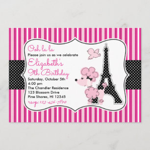 Roze poel in Paris Birthday Invitations Kaart