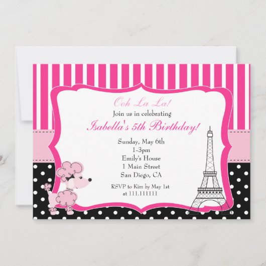 Roze poel in Paris Birthday Party Invitation Kaart (Voorkant)