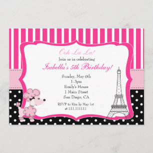 Roze poel in Paris Birthday Party Invitation Kaart