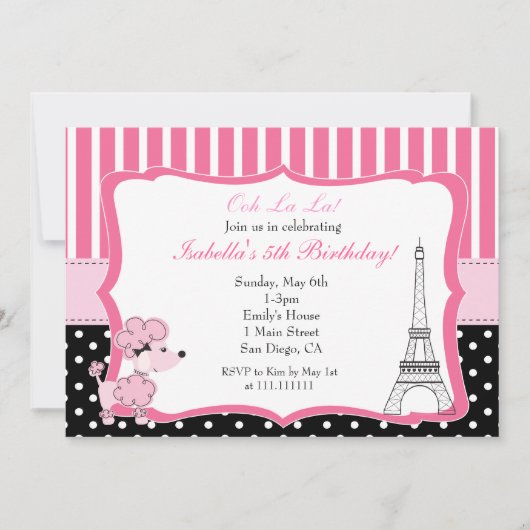 Roze poel in Paris Birthday Party Invitation Kaart (Voorkant)