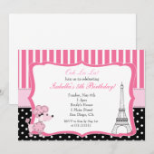 Roze poel in Paris Birthday Party Invitation Kaart (Voorkant / Achterkant)